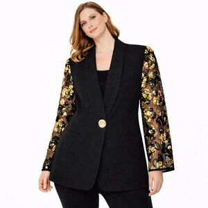 Rickie Freeman sequenced wool jacket black & gold Size: 12